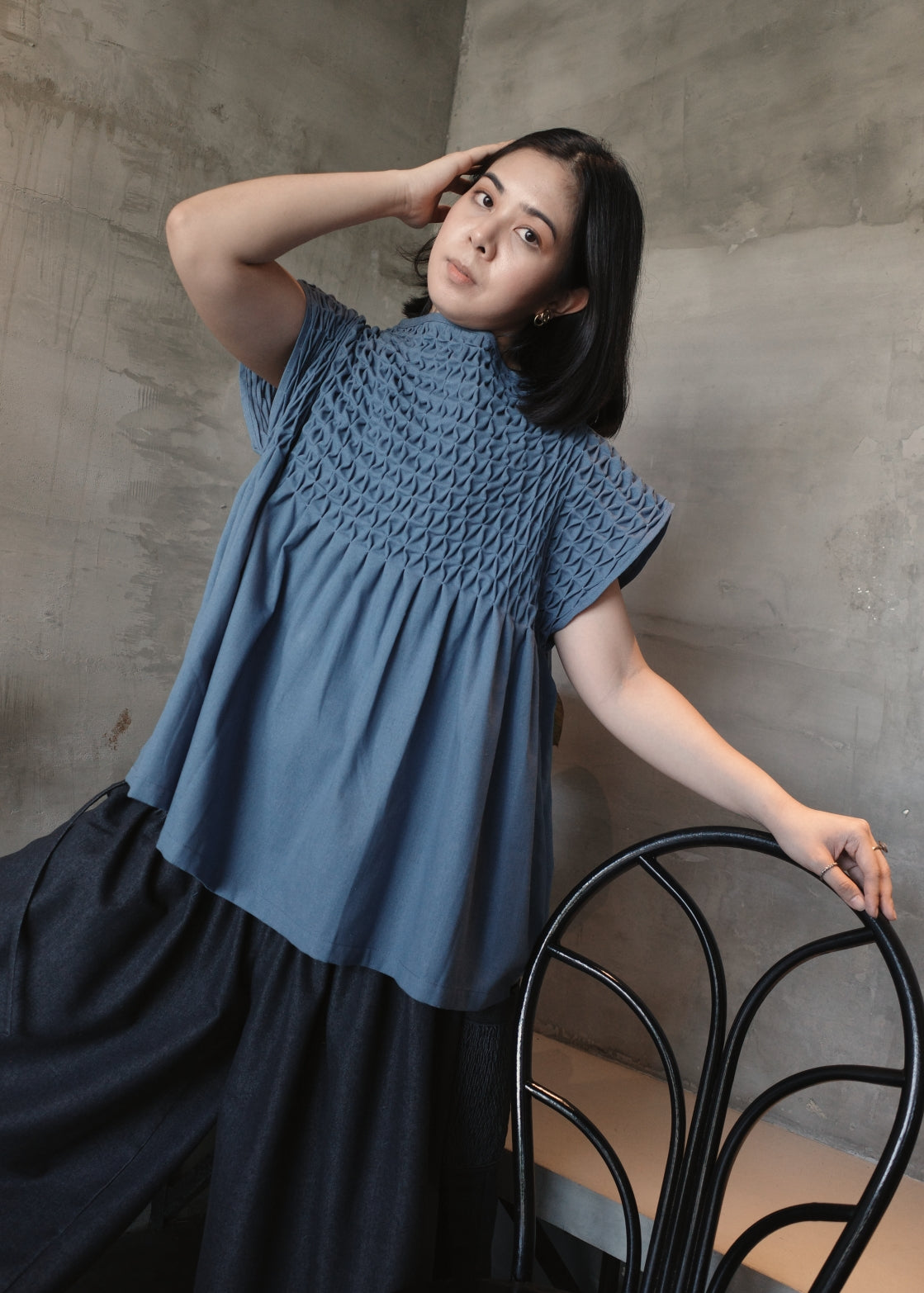lily top - denim colored linen