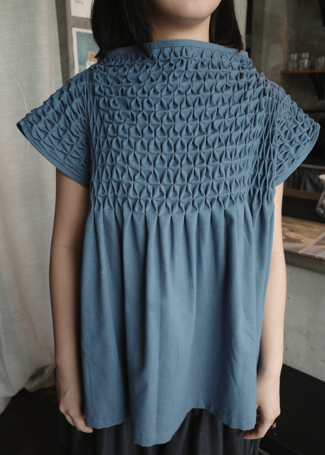 lily top - denim colored linen