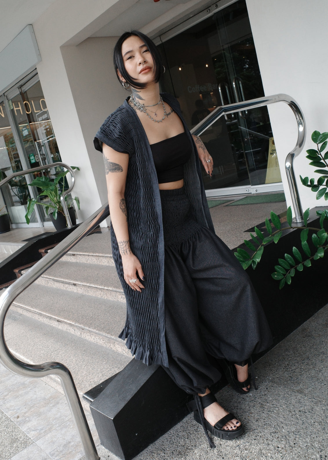 ruri coat  - soft maong, navy blue