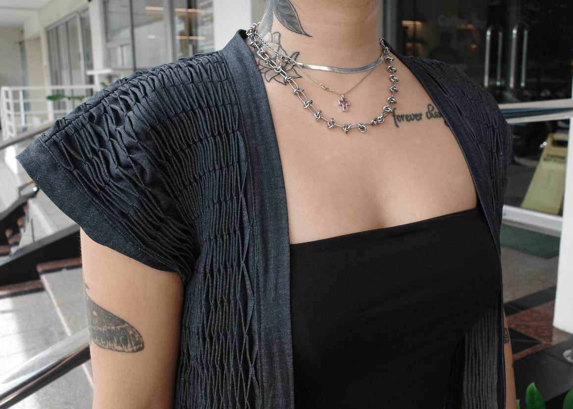 ruri coat  - soft maong, navy blue