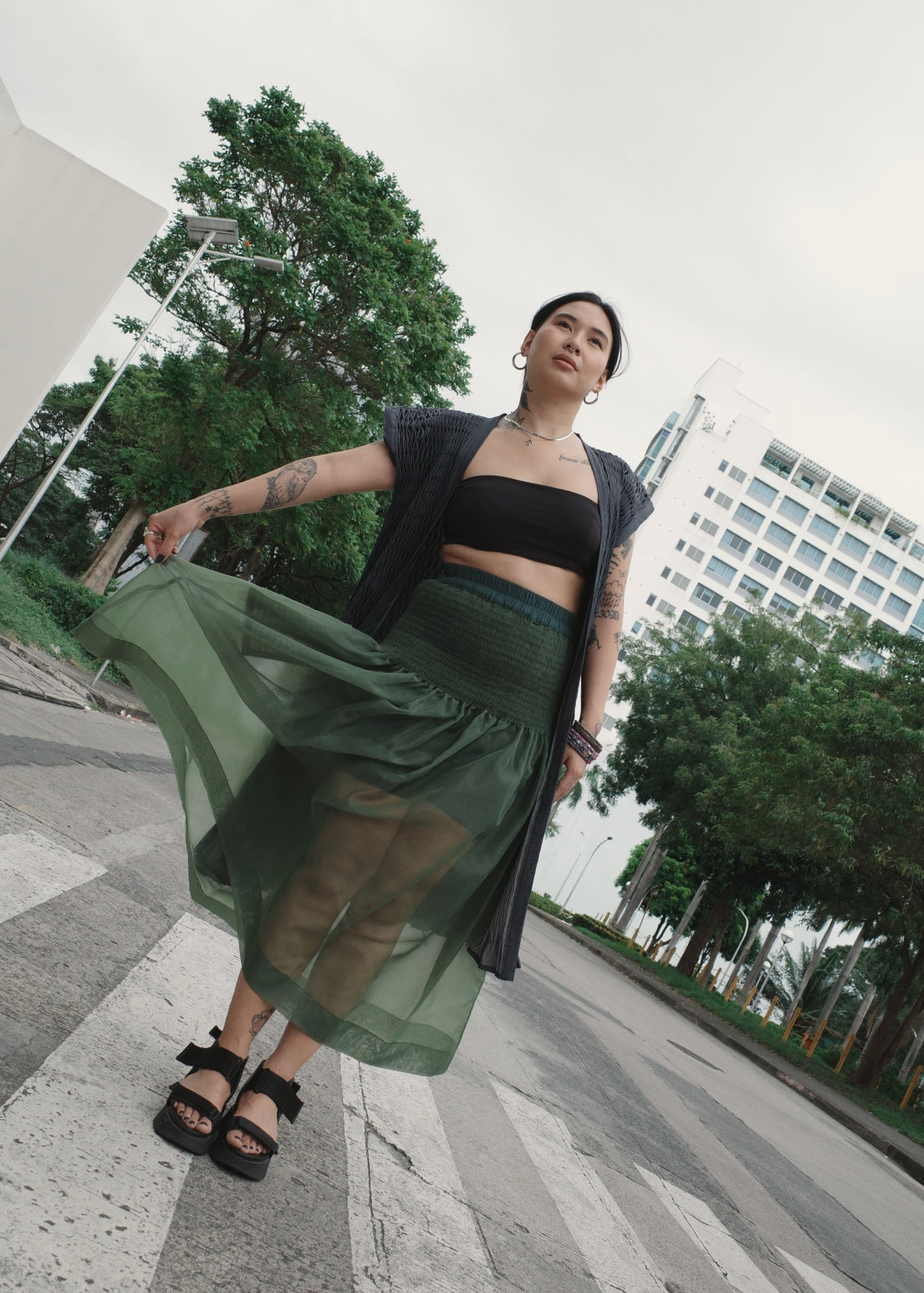 isa skirt - matte organdy, green