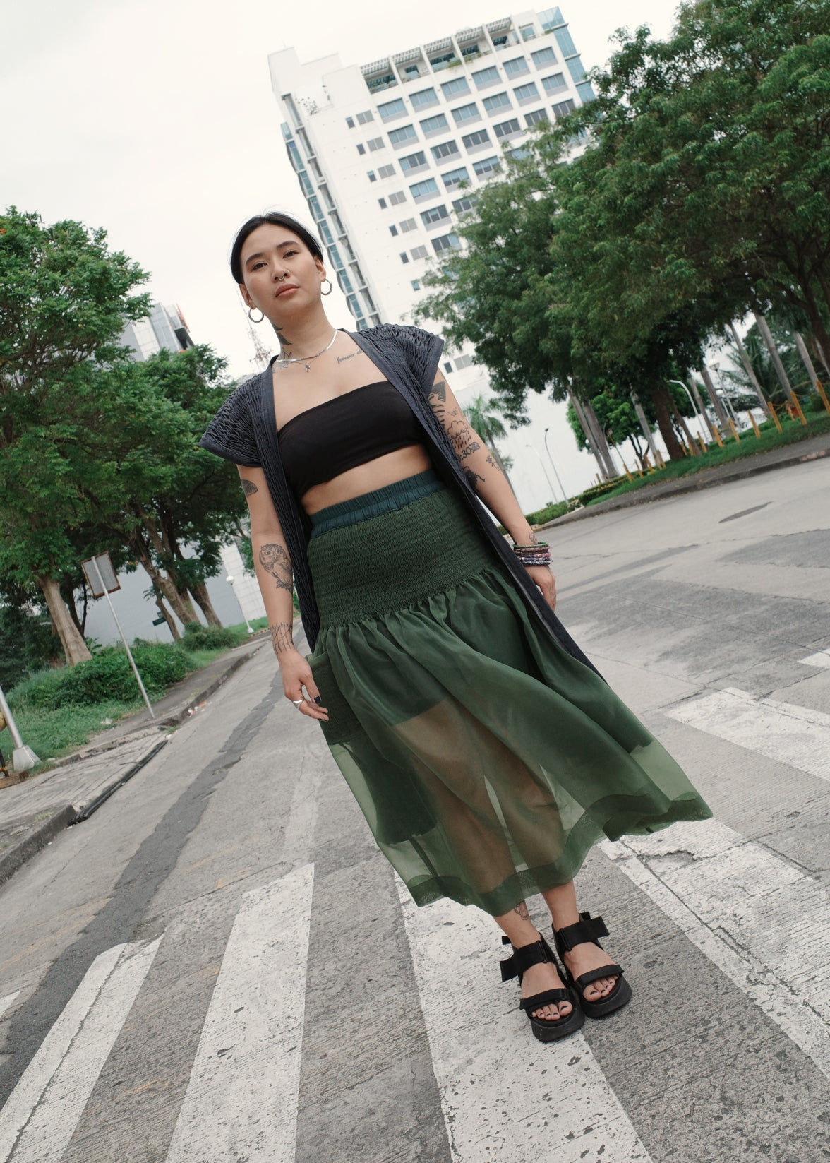 isa skirt - matte organdy, green