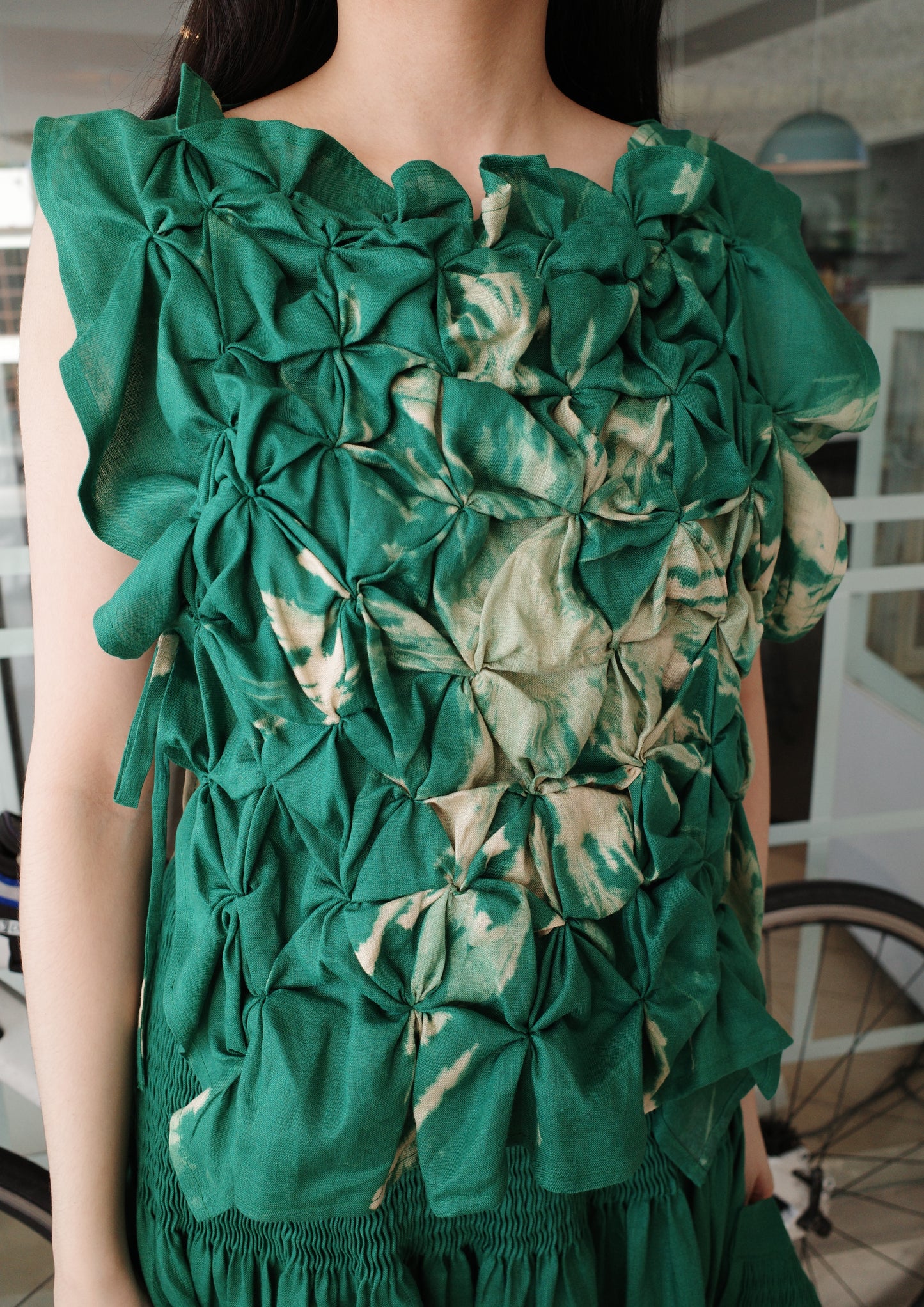 pucker bib top - dyed green