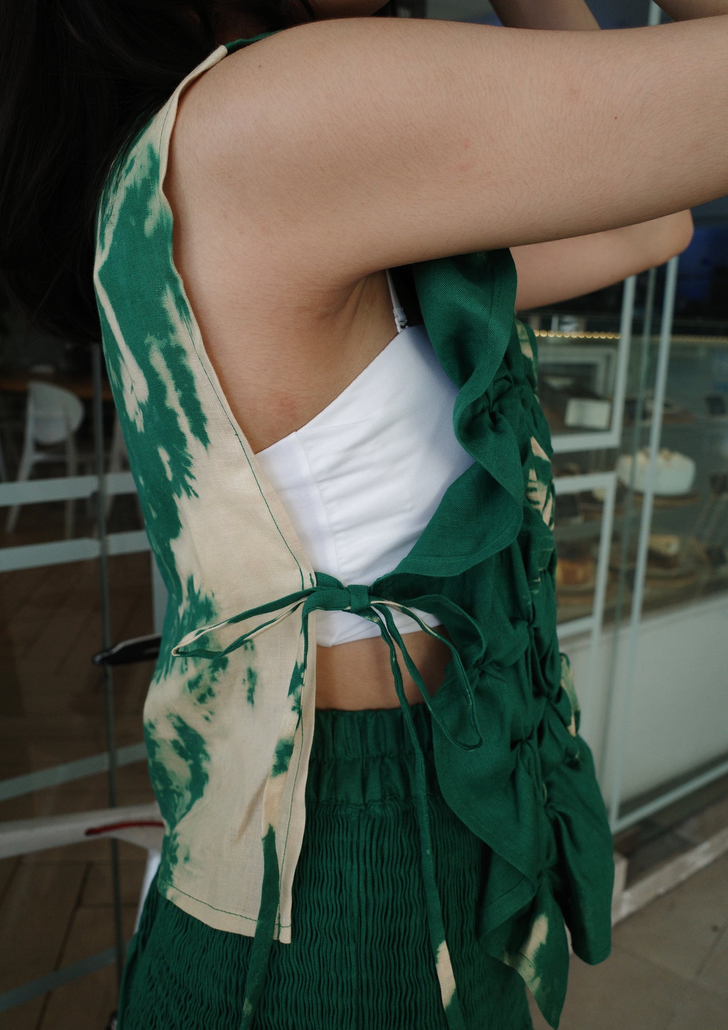 pucker bib top - dyed green