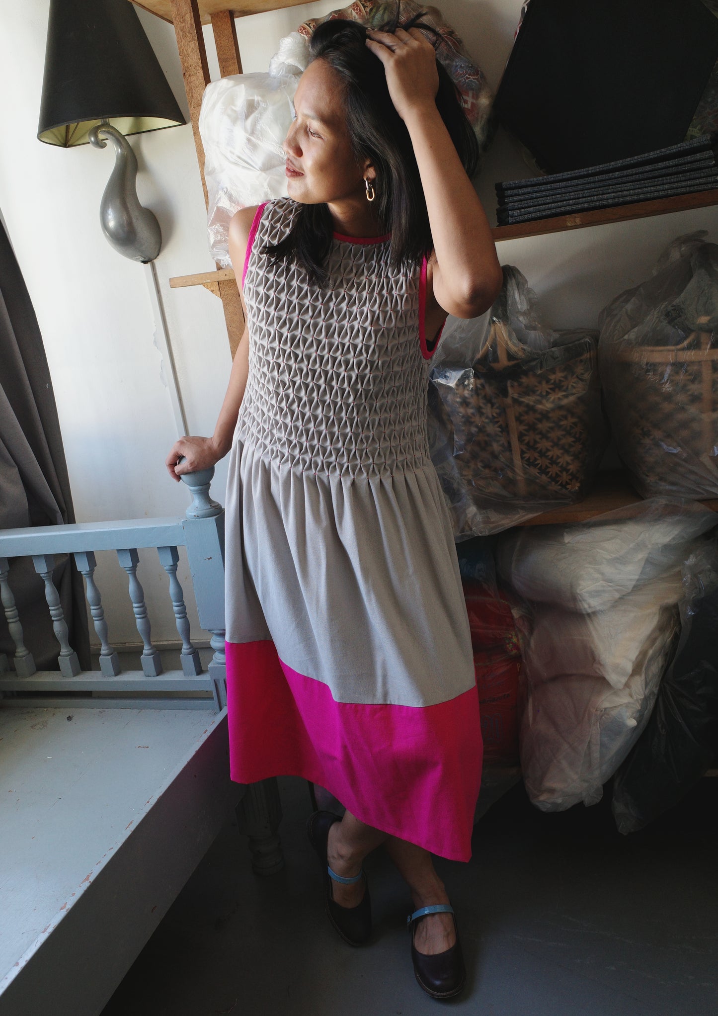 valerie dress - gray + fuchsia