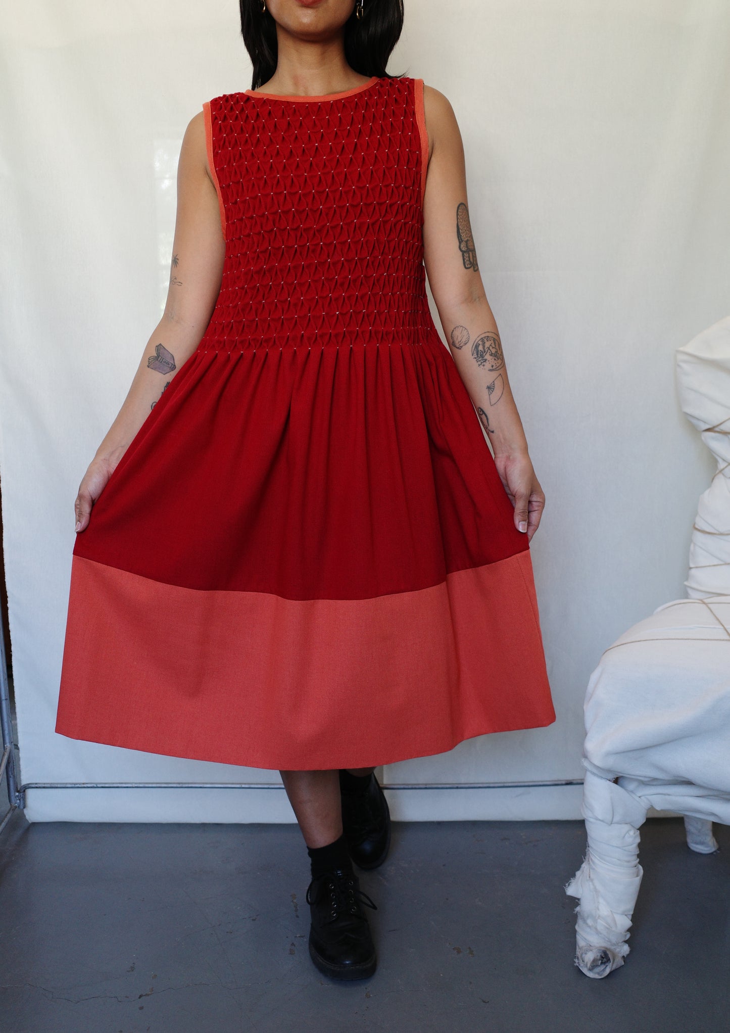valerie dress - maroon + rust