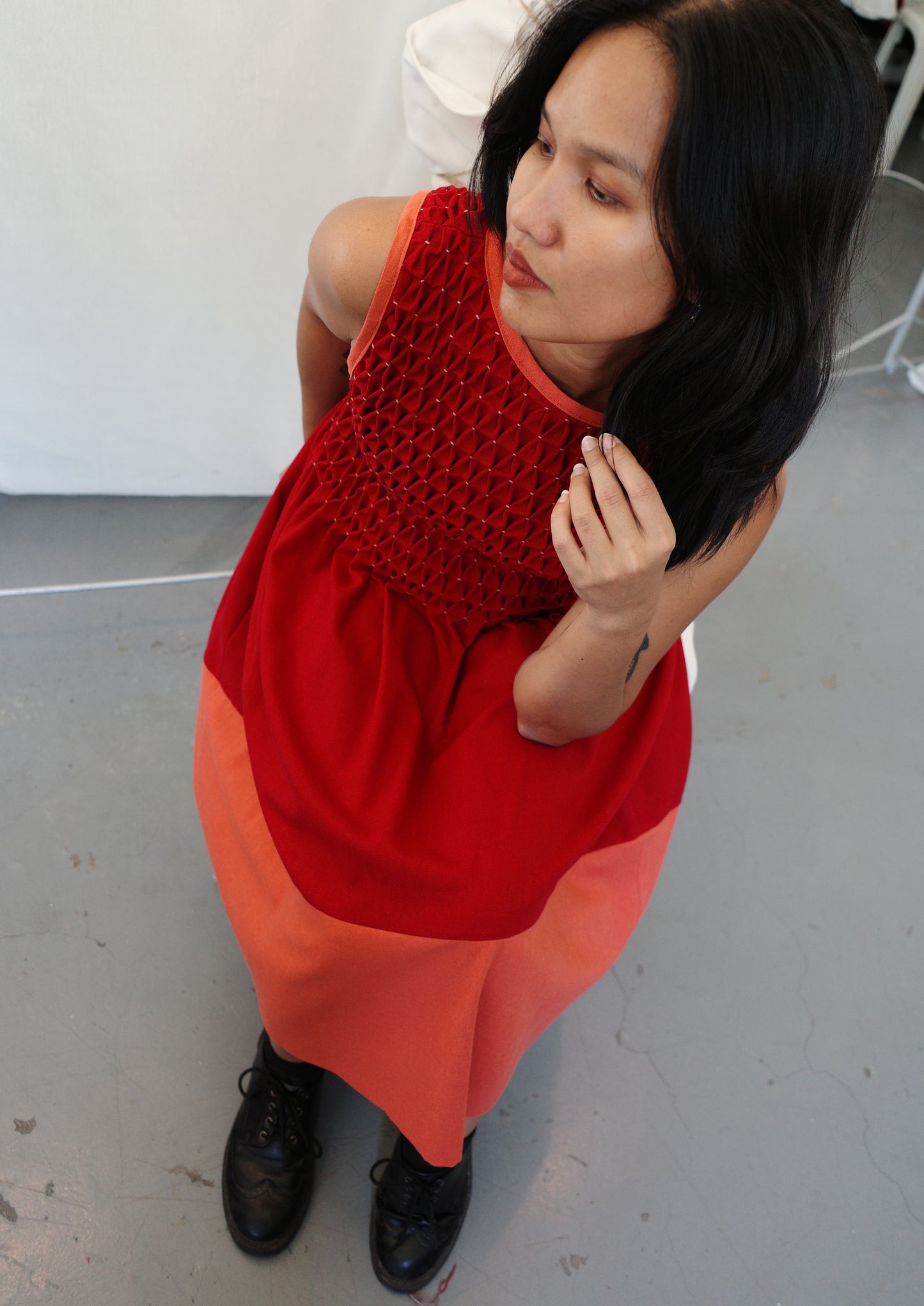 valerie dress - maroon + rust