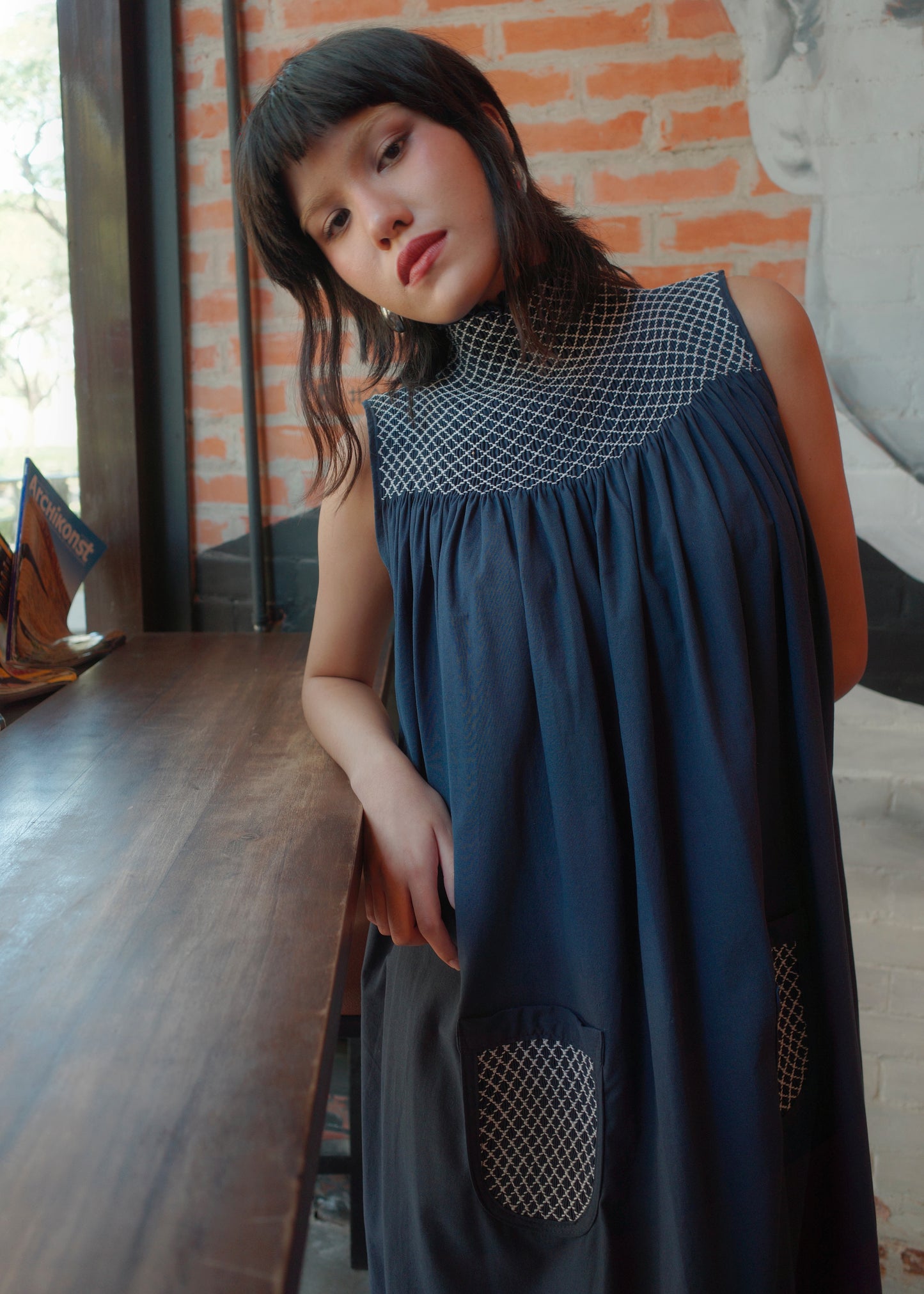 beatriz dress - stonewashed linen, navy blue