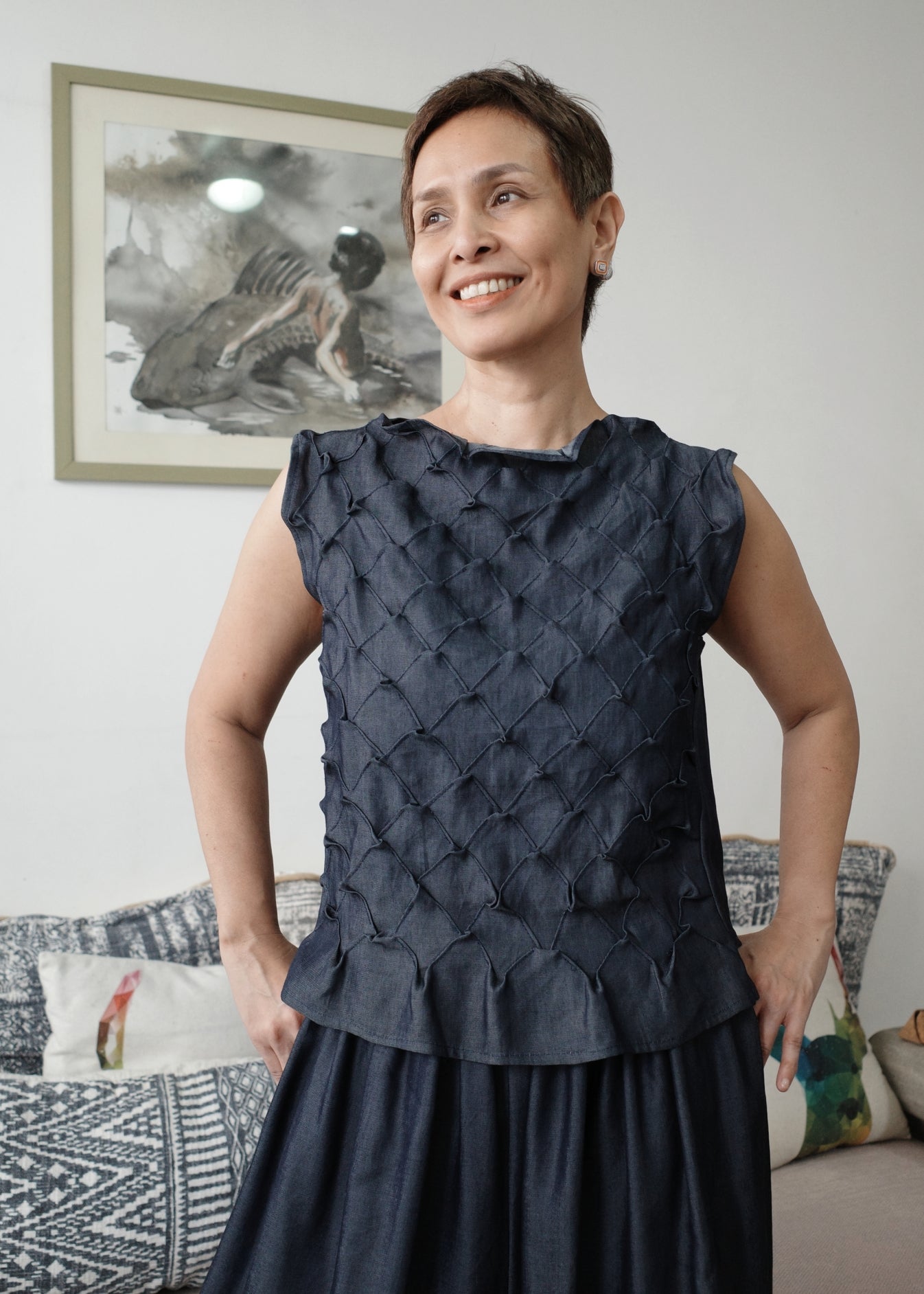 tria top - blue maong