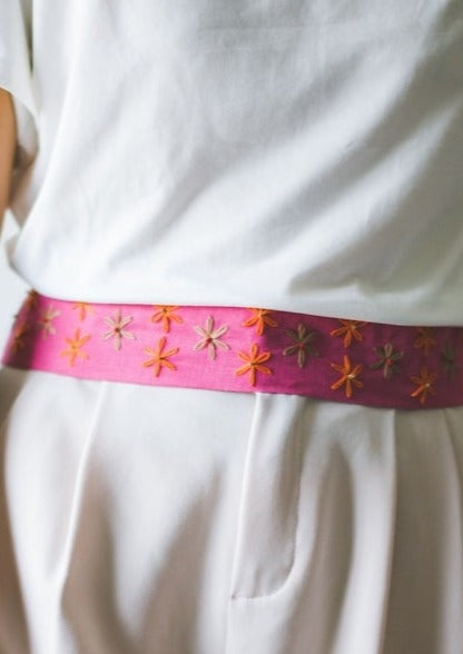 Nikki Fabric Belt - pink linen