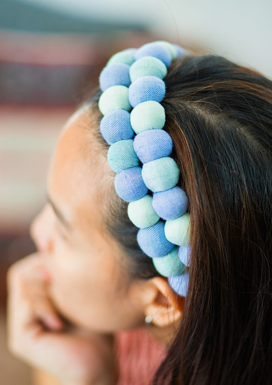 lucky buttons headband - blue