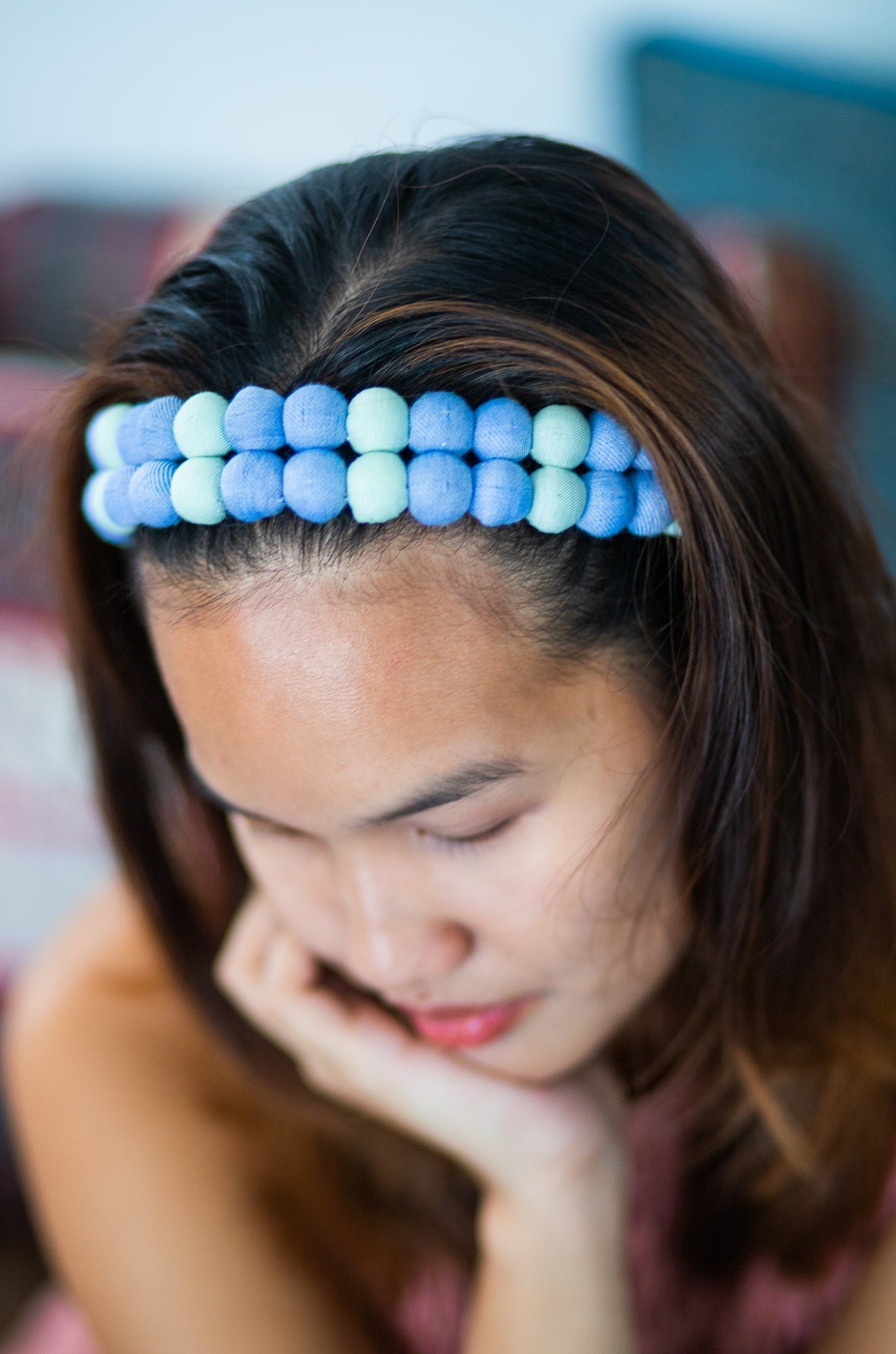 lucky buttons headband, slim - blue