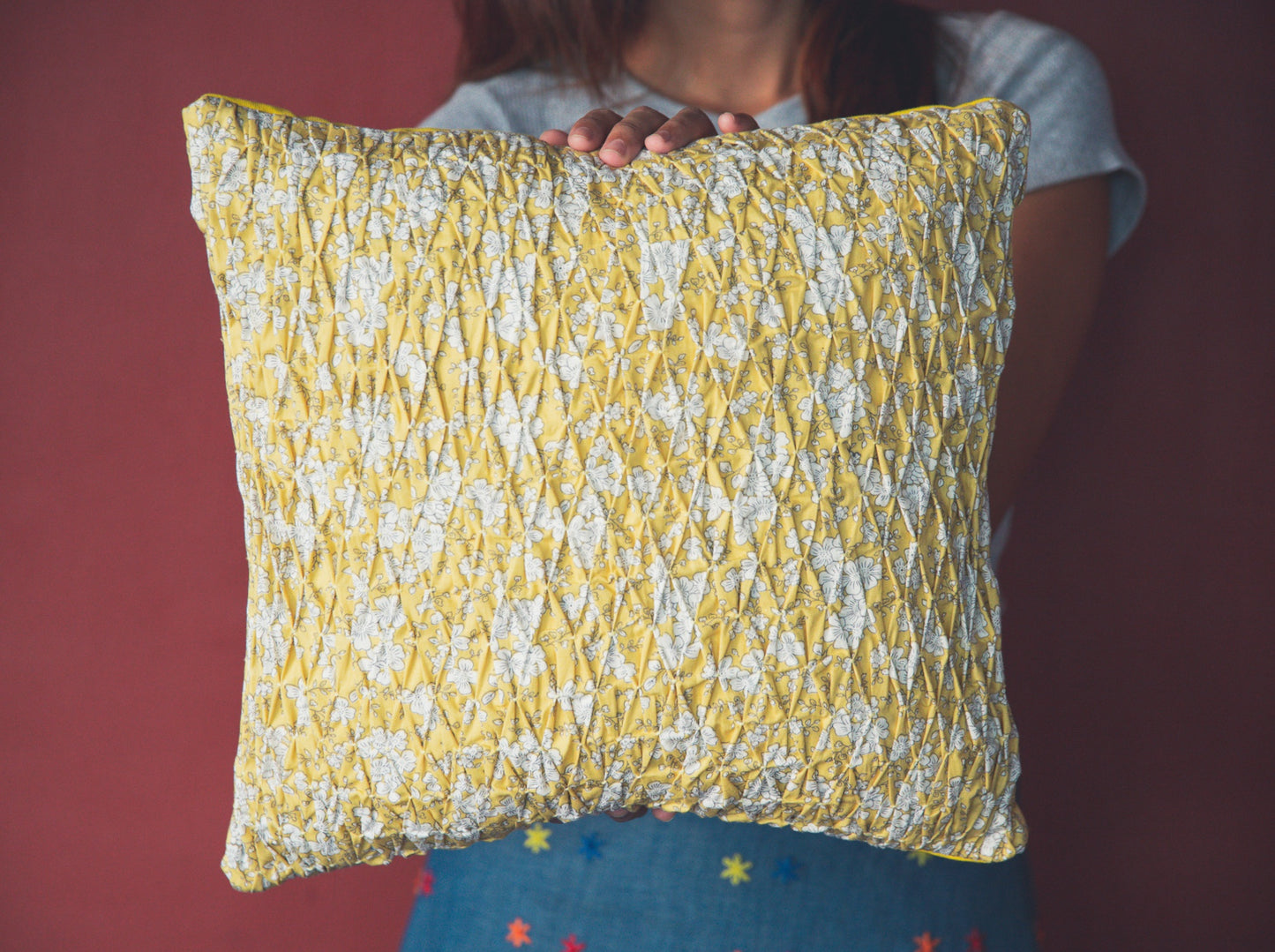 Smocked Throw Pillow - Yellow